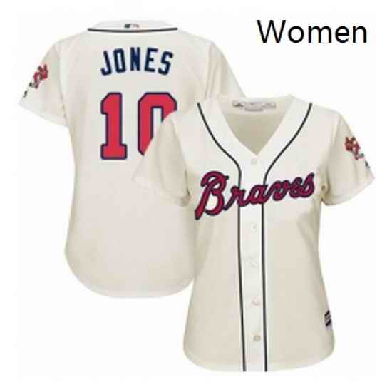 Womens Majestic Atlanta Braves 10 Chipper Jones Replica Cream Alternate 2 Cool Base MLB Jersey